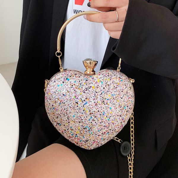 

shoulder bags heart women wedding handbags with handle evening sequined chain female new design purse 230509