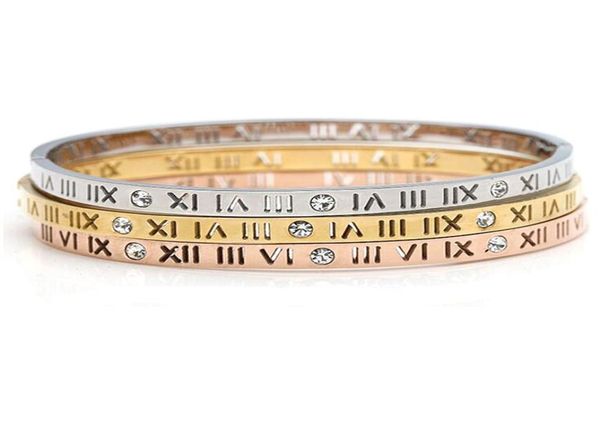 

delicate smart hollow roman numerals bracelet titanium steel bangle for women gift fine jewelry pulseiras 389887, Black