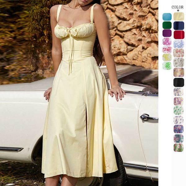 

2023 summer commuter temperament solid color fashion high end strap dress children's french, White