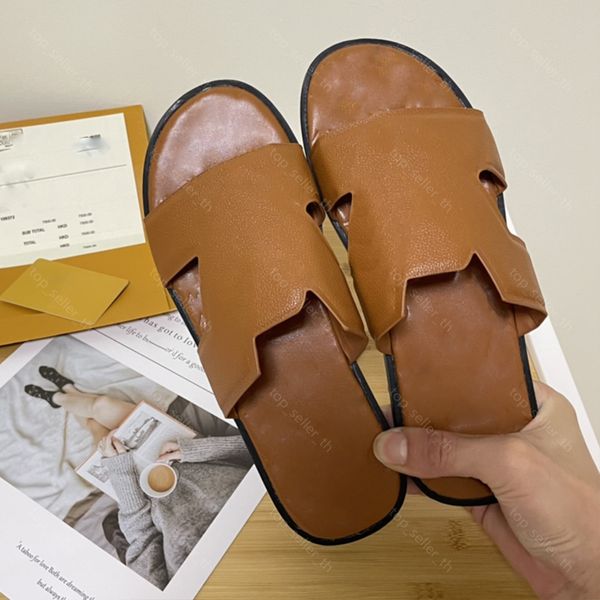 

oasis mule designer sandal men flat leather slipper calfskin leather slides with box, Black