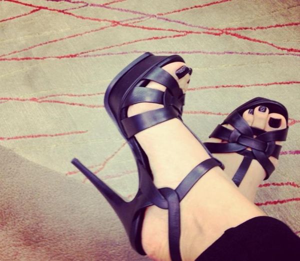 

2017 new color gladiator sandals women genuine leather shoes platform pumps high heels shoes woman sandals size 35419341226, Black