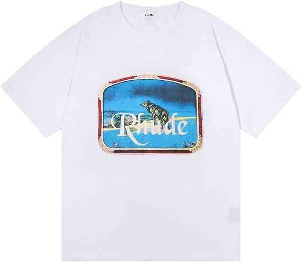 

rhude mens t shirt rhude summer fashion cotton t-shirt lone wolf printed hip-hop men and women with leisure sports joker loose short-sleeved, White;black