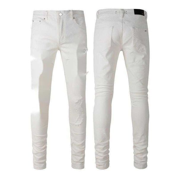 

jeans high street elastic slim fitting jeans white patch pants with diamonds and holes #7625, Black