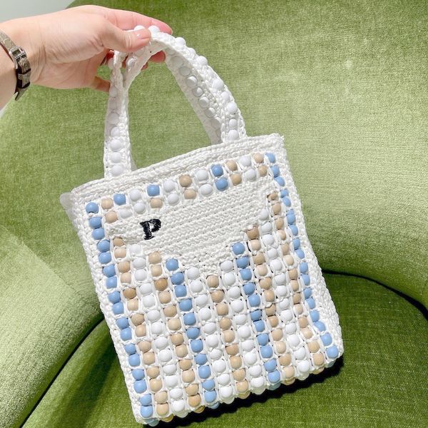 

designer bead stripe straw raffias bag womens mens luxury clutch the tote handbag purse summer beach weave bag triangle prad embroider cross