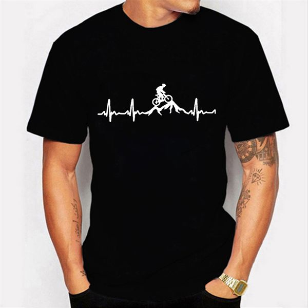 

men's tshirts mountain bike heartbeat biking print mens tshirts casual print summer short sleeves black tshirt tees plus size camiseta, White;black