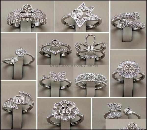 

jewelry settings whole pearl ring zircon solid 925 sier 16 styles for women mounting rings adjustable blank diy drop delivery 3636063, Slivery;crystal