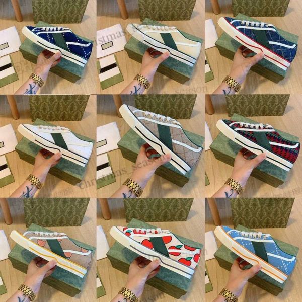 

2023 tennis 1977 high canvas casual shoes luxury designer womens shoe italy green red web stripe rubber sole stretch cot gg''sneak, Black