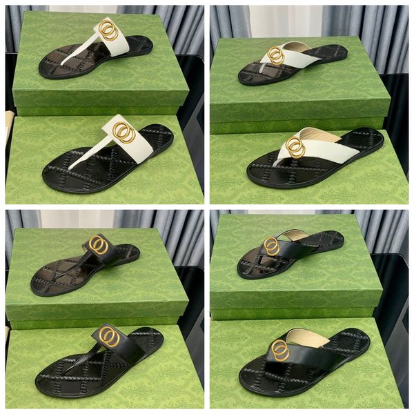 

men women slippers fashion leather thong sandals beach loafers platform alphabet rubber slides luxury brand slipper house flip flops, Black