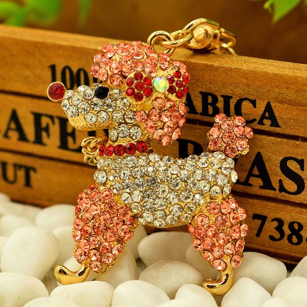 

cute rhinestone crystal dog keychain bag charm pendant keys chain holder key ring jewelry for women girl gift, Slivery;golden