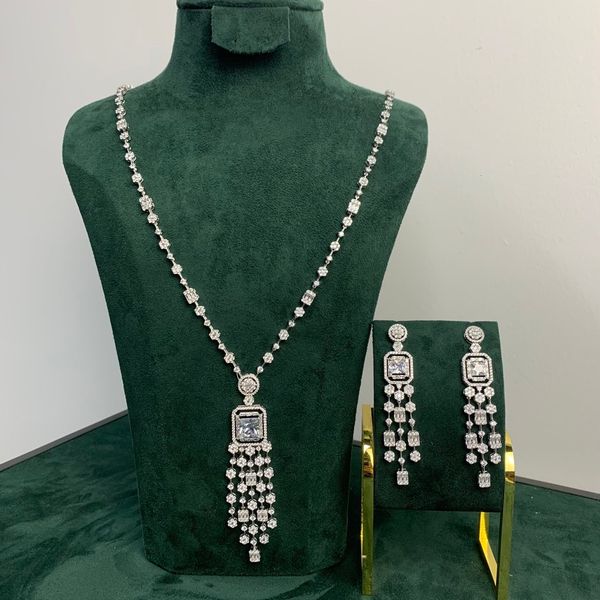 

wedding jewelry sets janekelly 2pcs bridal zirconia full for women party luxury dubai nigeria cz crystal necklace 230519, Slivery;golden