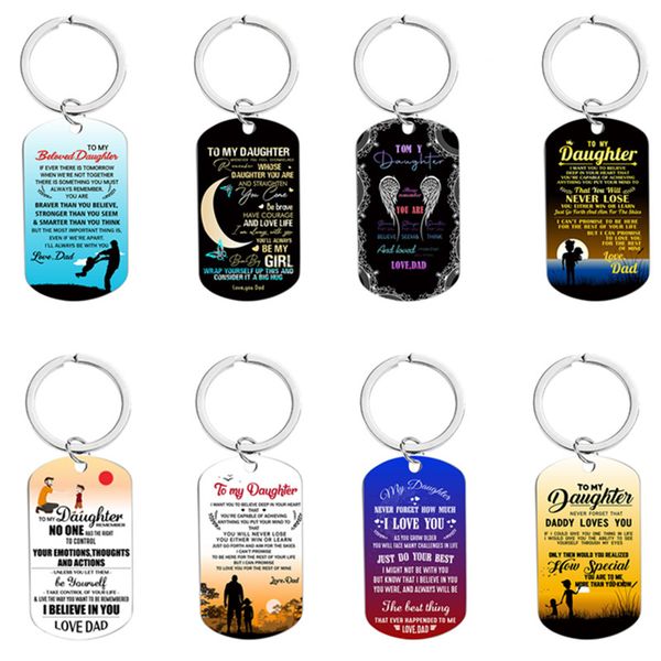 

fashion colorful stainless steel designer keychains to my daughter i love you letters black keychain key chain car keyring charm jewelry for, Silver