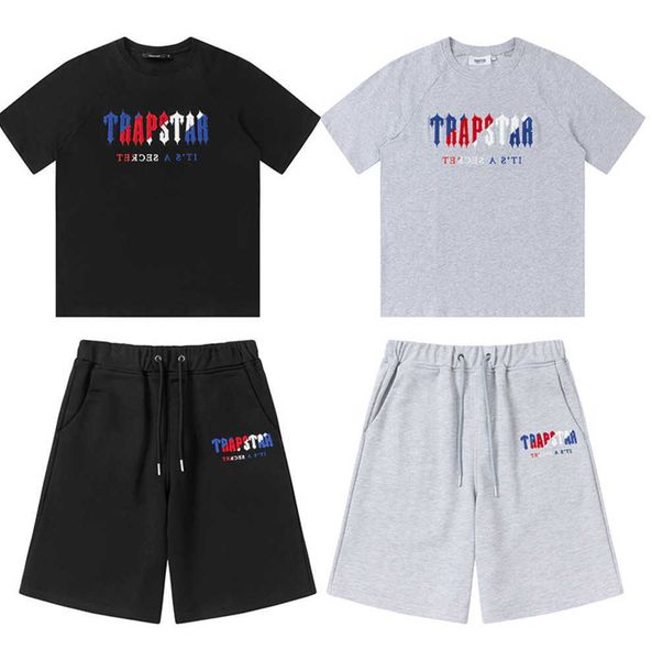 

men's t-shirts tracksuits stock trapstar t-shirt embroidery flocking letter men women t shirt set shorts new high end 65ess, White;black