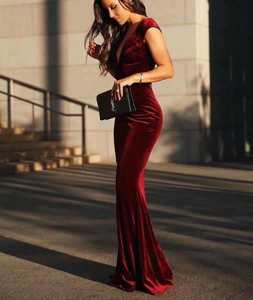 

mermaid evening gown red evening dress vintage formal dress long prom dress velour party gowns robe de soiree, Black;red