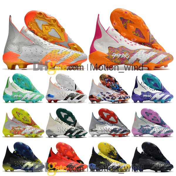 

gift bag mens high ankle football boots predators freak fg firm ground cleats laceless leather x pogba soccer shoes outdoor trainers botas d, Black