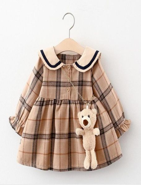 

cute baby girls princess dress spring autumn girl long sleeve plaid dresses with little bear great quality kids casual skirts chil4902478, Red;yellow