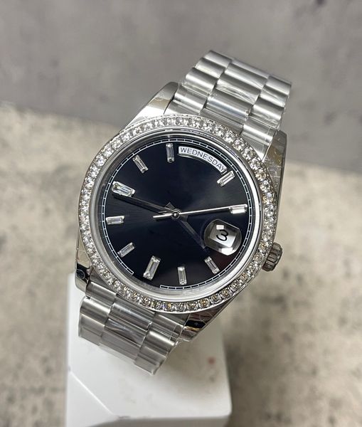 

2 colors bp maker mens watches 40mm dd 228349 228239 228206 diamond bezel white&black dial automatic movement 2 end links president bracelet, Slivery;brown