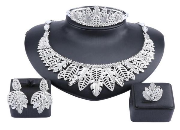 

luxury nigerian women wedding jewelry sets chunky necklace earrings bangle ring bridal dubai gold jewelry set6270116, Slivery;golden