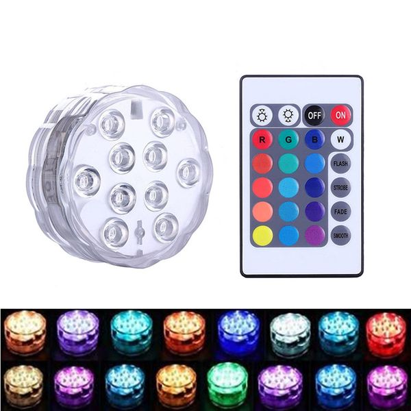 

ip68 waterproof submersible led lights built in 10 led beads with 24 keys remote control 16 color changing underwater night lamp tea light v