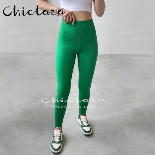 

leggings chiclaza women 2022 new spring fashion green khaki leggings female autumn casual elastic simple black tight pants