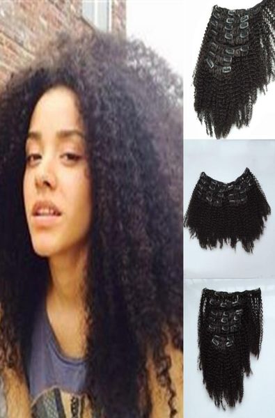 

african american clip in human hair extension brazilian virgin hair clip in extension afro kinky curly clip in hair extension6313729, Black