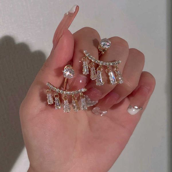 

charm s925 silver needle rhinestone tassel dangle earrings for women shiny temperament gold silver color earrings two wear way jewelry aa230, Golden