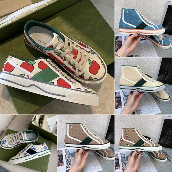 

5a designers women canvas shoes vintage casual sneakers tennis 1977 ace rubber sole embroidered luxurys shoe beige blue gg''sneake, Black