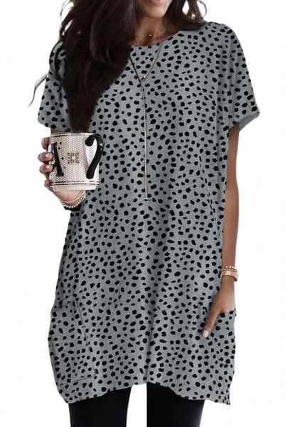 

gray leopard print side pockets tunic 2023 new p51t#, White