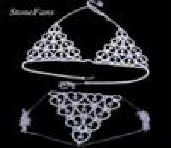 

stonefans women heart rhinestone bra body chest chain accessories crystal body jewelry transparent thong panties underwear t26418459, Slivery;golden