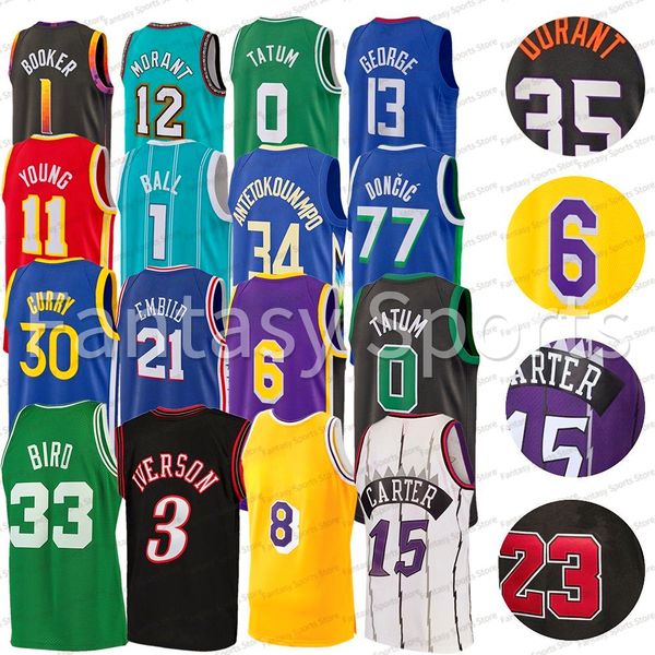 

mens boys basketball jersey 0 jayson tatum oneal 15 vince carter stephen james curry larry bird 12 ja morant paul durant green 34 giannis yo, Black;red