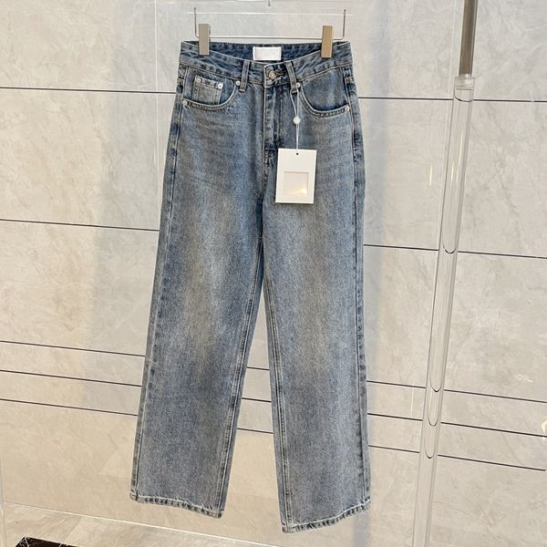 

women's jeans spring/summer pocket contrast metal high waist loose straight slender wide leg jeans women's blue 230519