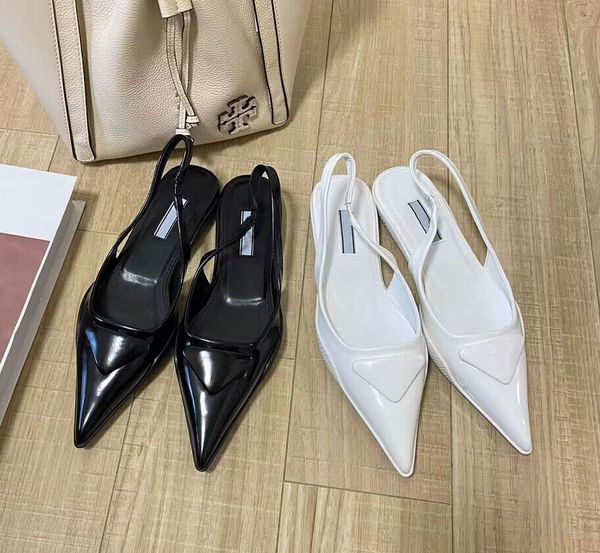 

women flat heel sandal sling back black leather shoes brushed ballerina flats pointe toe luxury designer lady cool shoes