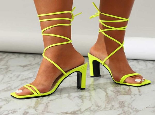 

summer neon sandals women pumps fashion peep toe laceup ankle strap party high heels female thin heel 2021 y07211981925, Black