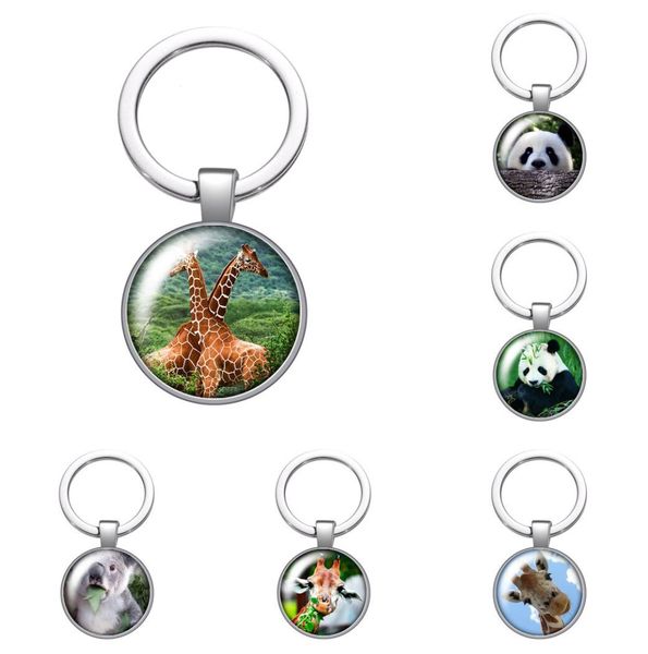 

animals giraffe panda rabbit glass cabochon keychain bag car key chain ring holder charms silver color keychains for women gifts7964264