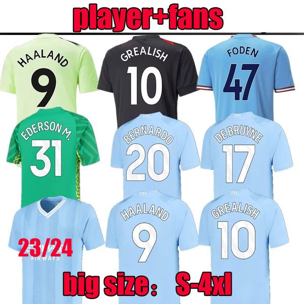 

22 23 24 haaland soccer jerseys grealish fans playersterling mans cities mahrez fans player version de bruyne foden 2023 2024 football shirt, Black;yellow