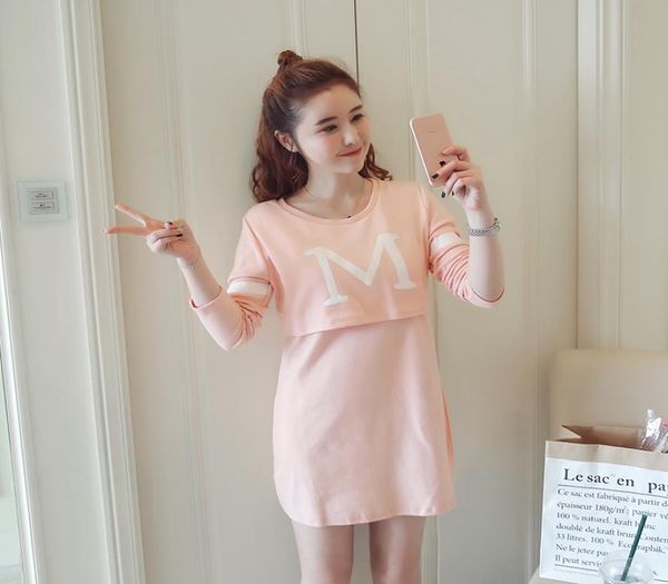 

3368 letter printed cotton maternity nursing long tees autumn fashion tshirt clothes for pregnant women pregnancy feeding 7694309, White