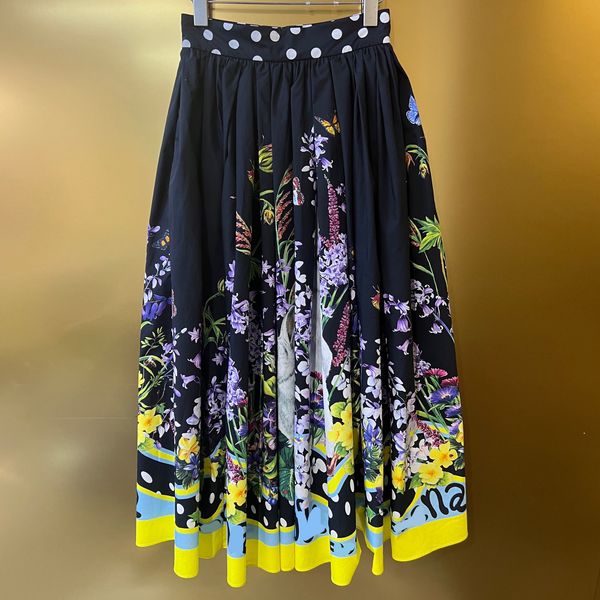 

a line skirt fashion band lavender little white rabbit printed cotton skirt, Black