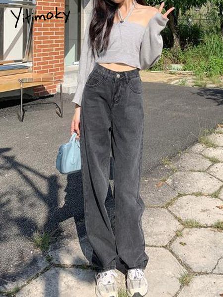 

women's jeans cotvotee high waisted jeans for women wide leg pants fashion washed vintage streetwear straight trousers y2k full length, Blue