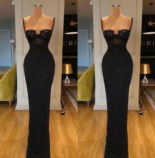 

2020 glitter sheath evening dresses sequins spaghetti beaded black floor length formal party gowns custom made long prom dress8771927, Black;red
