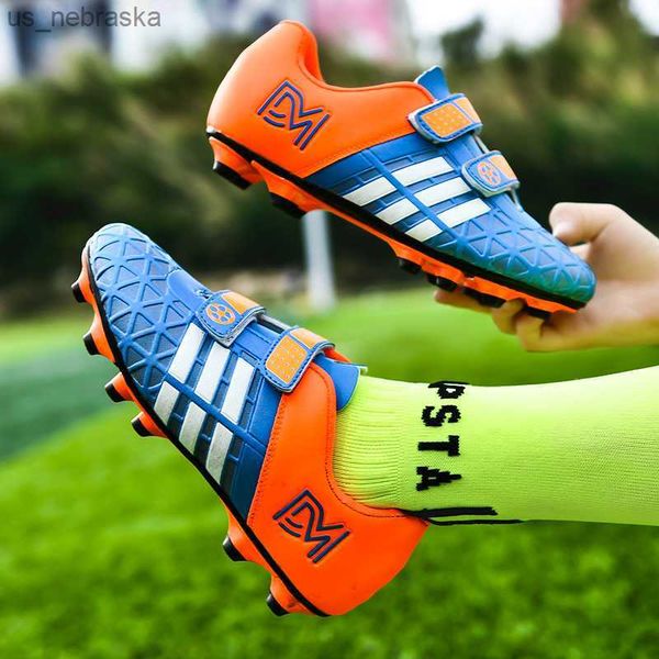 

athletic outdoor size 2838 children's football boots long spike hook loop futsal shoes boy tf turf soccer shoes kids sneakers chuteira, Black