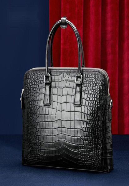 

briefcases siamese crocodile skin belly double pull briefcase genuine leather business trip document handbag men bag sac homme5467521