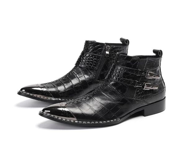 

autumn men oxford boots genuine cow leather double buckle black ankle boots mens dress crocodile pattern chelsea cowboy boots4202032