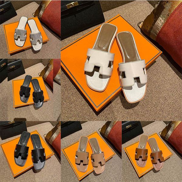 

2023 summer comfortable casual slippers luxury designer beach wedding flat heel genuine leather blue yellow lilac womens slippers, Black