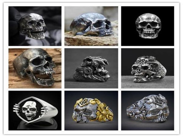 

whole 9 styles men039s calvarium skull ring retro gothic 316l biker ring motorcycle band jewellery9563515, Golden;silver
