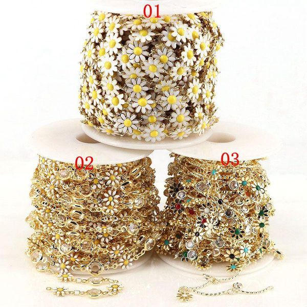 

polish 5 meters wholesale brass daisy charm chain gold plated cz enamel flower beaded chains for necklace bracelet diy jewelry making, Blue