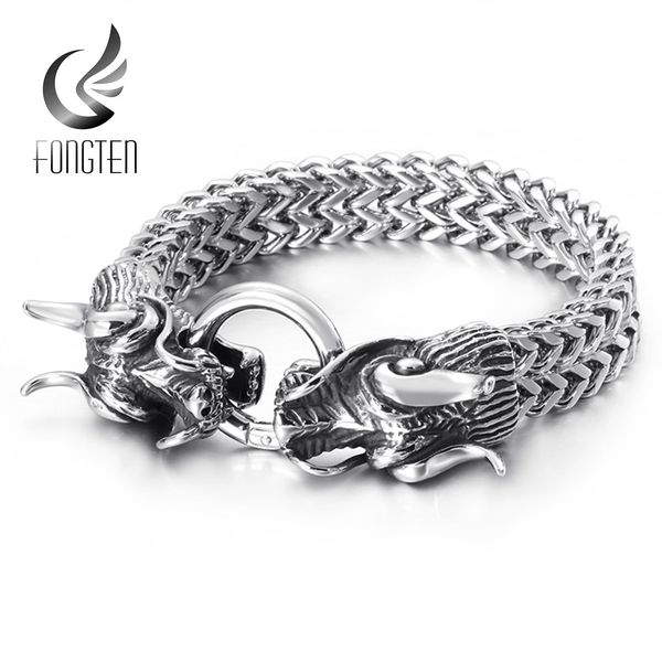 

bangle fongten hiphop dragon mesh chain bracelet quality stainless steel heavy charm punk men's fashion jewelry male special bracelets, Black