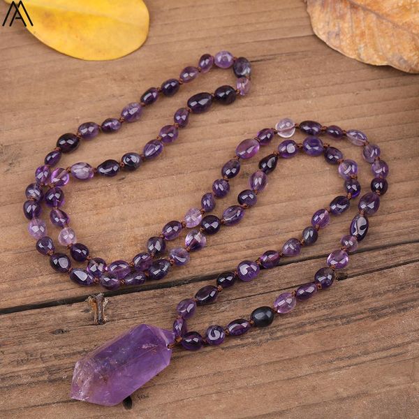 

necklaces natural amethysts quartz chip beads mala necklace women double stick purple quartz point knotted handmade necklace n0259amdd, Silver