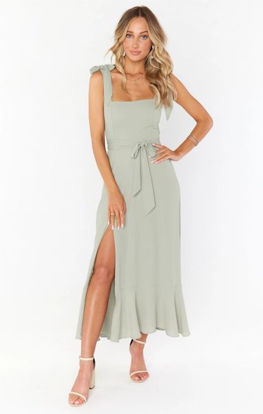 

2023 summer selling mid-length women's dress solid color high-waist slimming a-line tanks skirts lace-up belt slit girls french style f, Black;gray