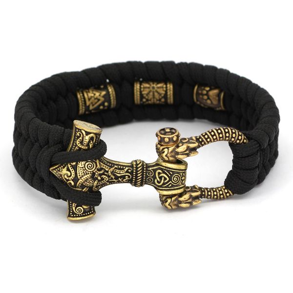 

bangle noric viking mjolnir rune scandinavian paracord braceelt, Black