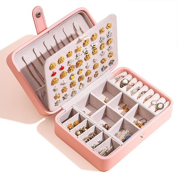 

boxes 2021 new pu leather jewelry storage box portable travel packaging box europeanstyle multifunction ring earrings gift box, Black;white