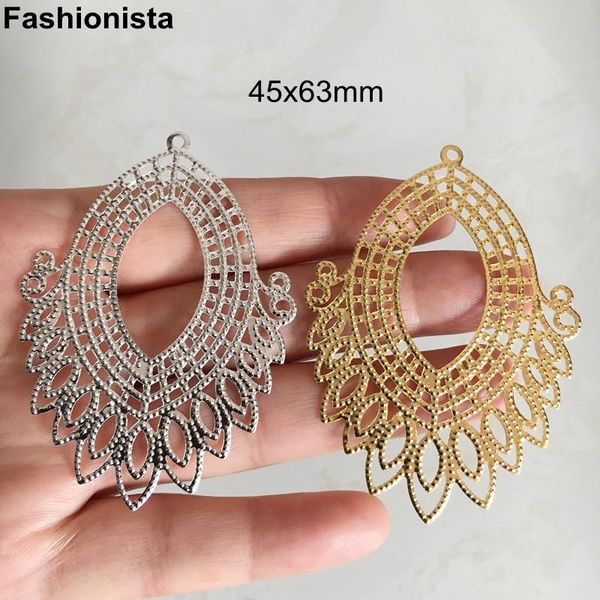

other 50 pcs metal filigree waterdrop charms for earrings diy 45x63mm gold/silvercolor large jewel dangles f